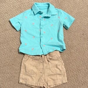 Baby Turquoise Flamingo Shirt Set